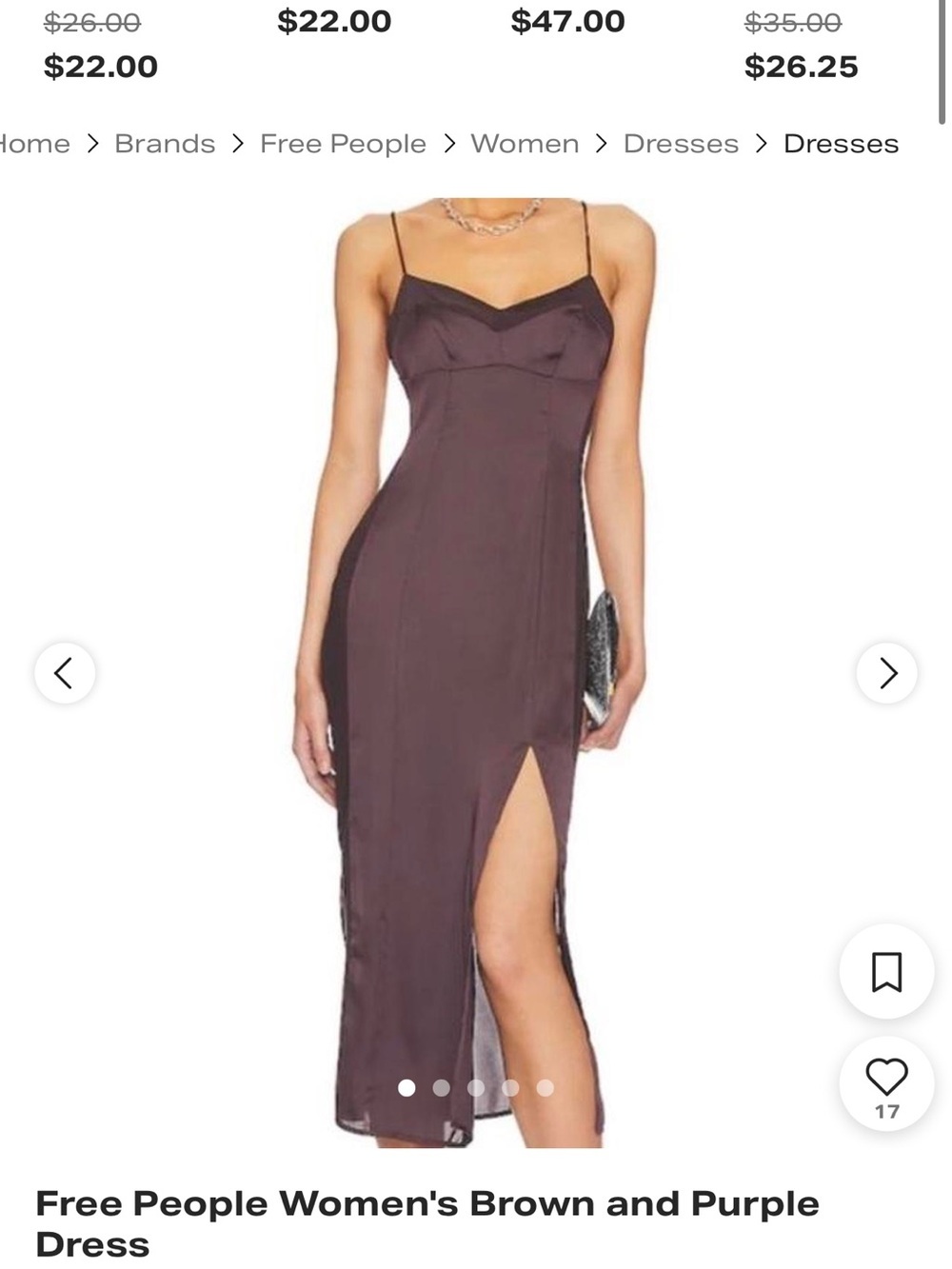 Free People Brown-Purple Midi Slip Dress with Side Thigh Slit
